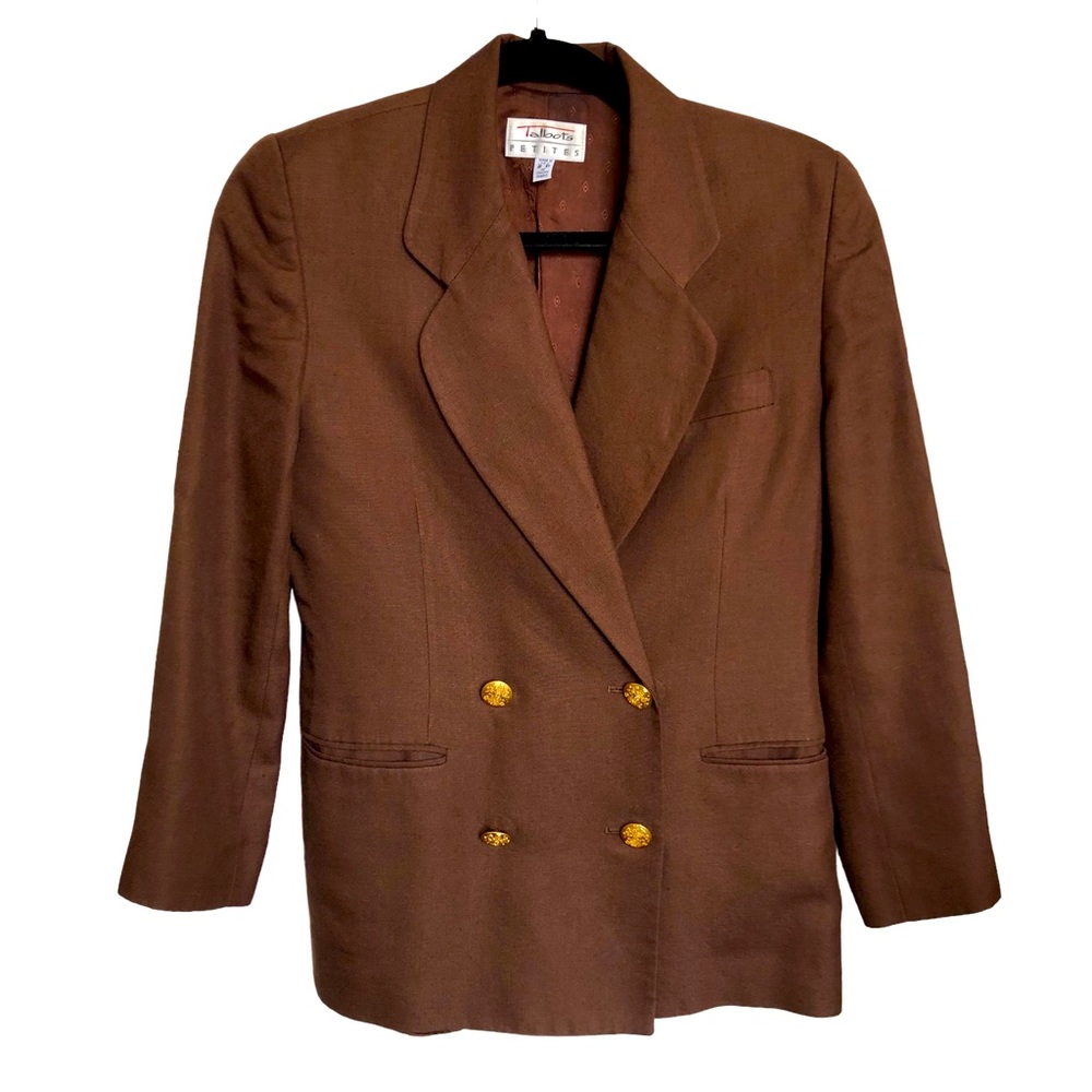 Talbots VIntage Double Breasted Linen Blazer Brown Size 2P